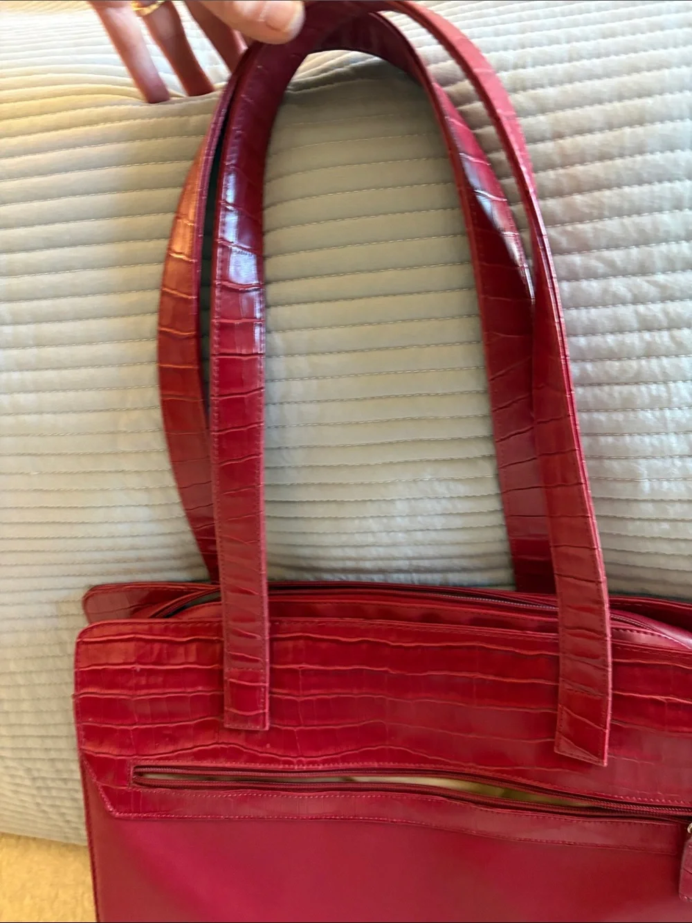 Buxton Stylish Red Women’s Tote Bag with Croc-Texture Trim